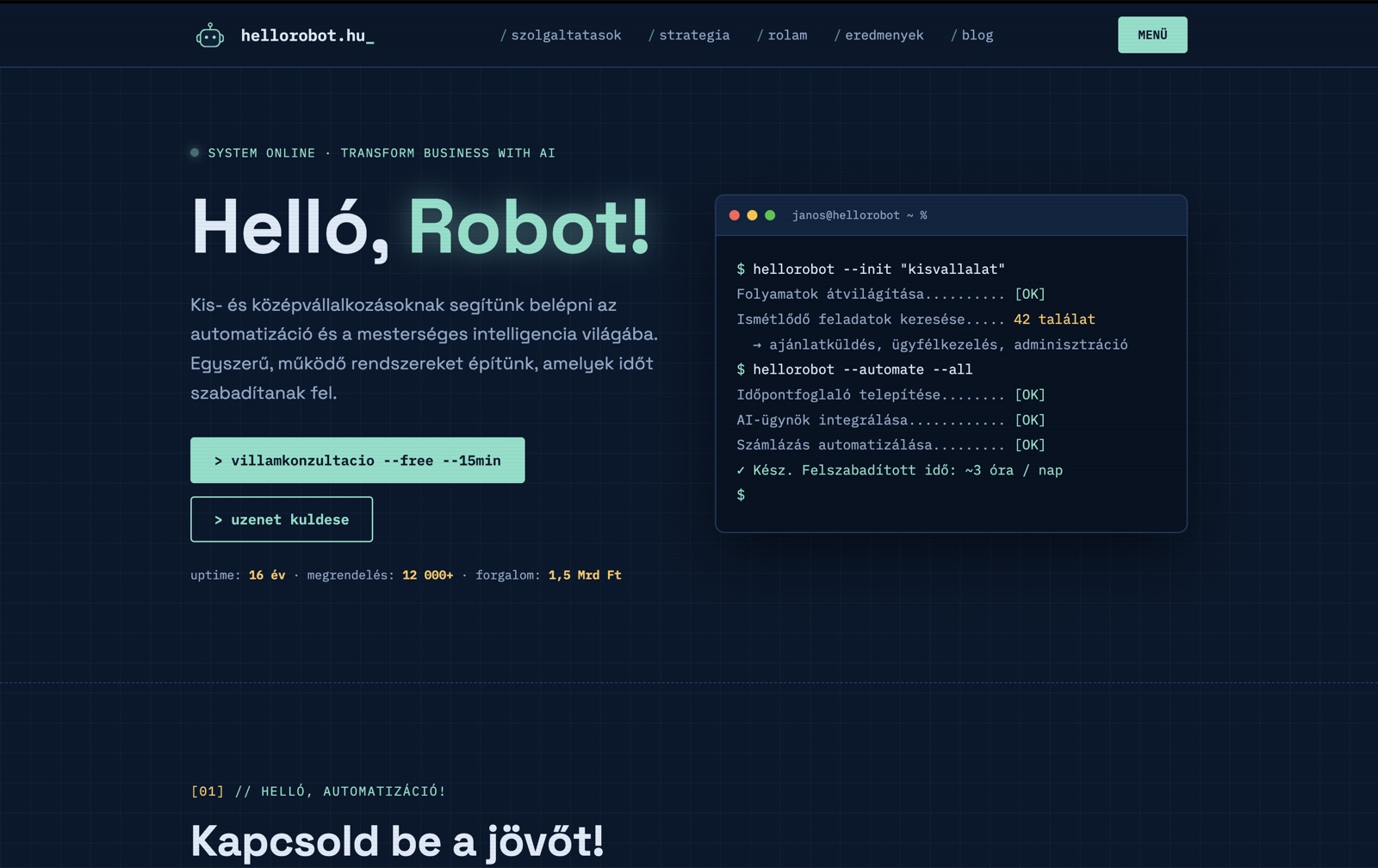 HelloRobot.hu — az új weboldal (UTÁNA)