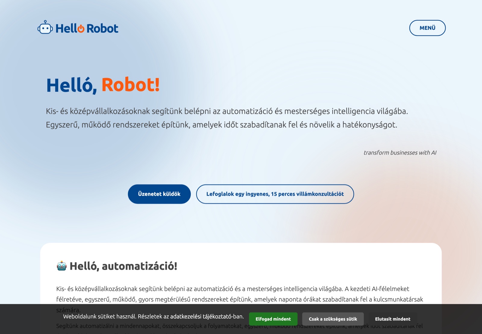 HelloRobot.hu — a régi weboldal (ELŐTTE)